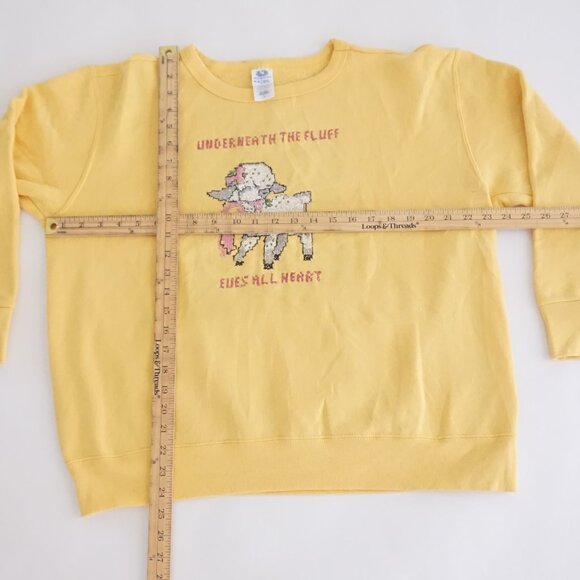 Vintage Fruit of the Loom Yellow Cotton Blend Lamb Graphic Sweet Sweatshirt L - Picture 3 of 9